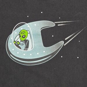 Rare Vintage Champion Men's Small Graphic Alien Y2K Short Sleeve‎ T Shirt Black